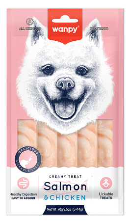 Купить wanpy dog крем-лакомство для собак нежное пюре из лосося и курицы