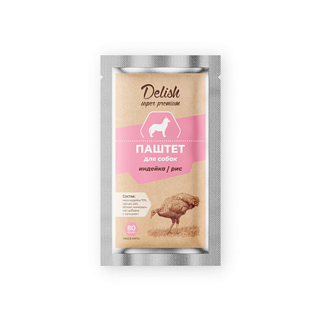 Купить delish super premium влажный корм для собак (паштет) индейка, рис (пауч)