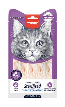 Купить wanpy cat Лакомство для стерилизованных кошек «нежное пюре» из тунца с клюквой