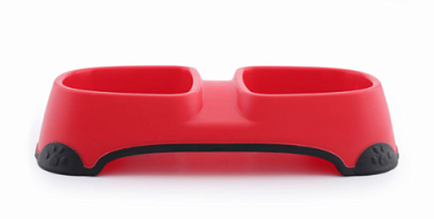 NUNBELL миска пластиковая двойная для собак и кошек, красная