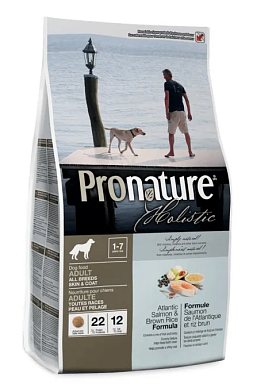 Pronature Holistic сухой корм для взрослых собак всех пород для кожи и шерсти с лососем и рисом