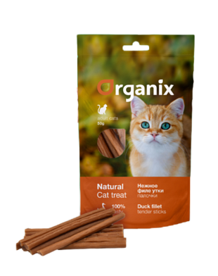 ORGANIX вяленое лакомство для кошек "Нежные палочки из филе утки" мясо 100%
