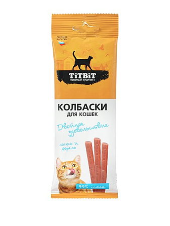 Купить titbit Лакомства для кошек колбаски "Двойное удовольствие" с лососем и форелью