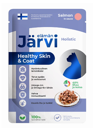 Купить jarvi влажный корм для кошек для красивой шерсти и здоровой кожи с лососем кусочки в соусе (пауч)