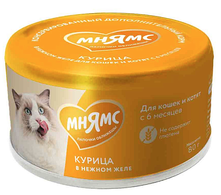 Купить Влажный дополнительный корм Мнямс На каждый день для кошек и котят старше 6 месяцев "курица в нежном желе"