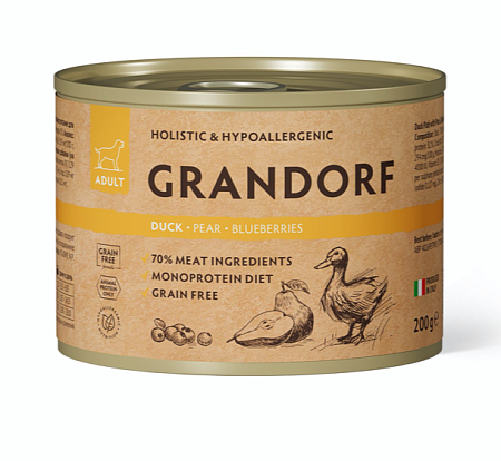Купить grandorf Консервы для собак Паштет из утки с грушей и черникой