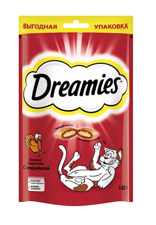 Купить dreamies Лакомство Подушечки с индейкой для кошек