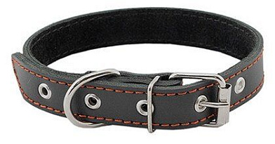Homepet ошейник для собак кожаный простой простроченный черный