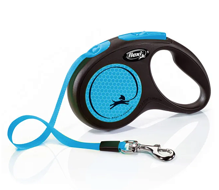 Купить flexi neon new classic рулетка ремень для собак, светоотражающая, голубой неон