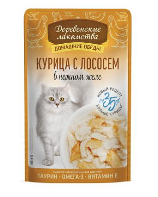 Деревенские лакомства Домашние обеды курица с лососем в нежном желе пауч для кошек