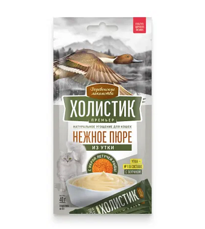 Купить Деревенские лакомства Холистик Премьер лакомство для кошек, нежное пюре из утки с икрой летучей рыбы