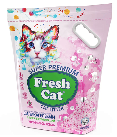 Купить fresh cat впитывающий силикагелевый наполнитель для кошек с ароматом "Утренней свежести"