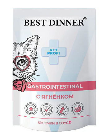 Купить best dinner exclusive vet profi gastro intestinal влажный корм для кошек кусочки в соусе с ягненком (пауч)