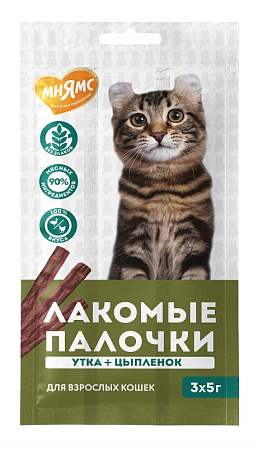 Купить Мнямс Лакомство лакомые палочки для кошек из цыпленка и утки