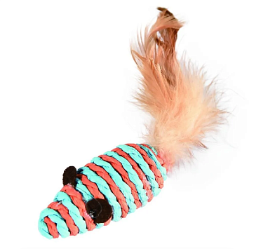 PetStar игрушка для кошек МЫШКА сизаль с пером желтая шоу-бокс