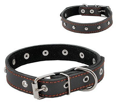 Homepet ошейник для собак кожаный с украшениями простроченный черный