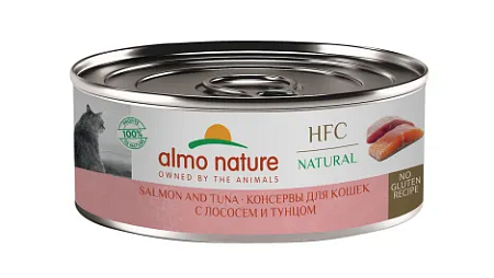 Купить almo nature hfc natural salmon and tuna консервы для взрослых кошек и котят с 3-х месяцев с лососем и тунцом