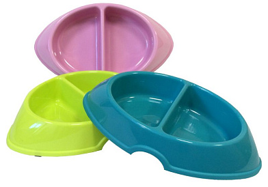 ZOOexpress DeLuxe миска двойная пластиковая для собак прозрачная для собак, в ассортименте