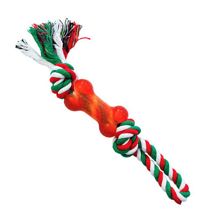 Купить №1 игрушка для собак Грейфер с ручкой и игрушкой косточка, зелено-красно-белый