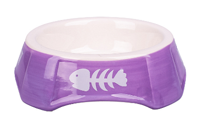 Mr.Kranch миска керамическая для собак и кошек, фиолетовая с рыбками