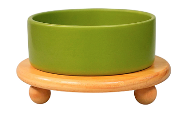 Mr.Kranch Bamboo миска керамическая на бамбуковой подставке для собак и кошек, зеленая