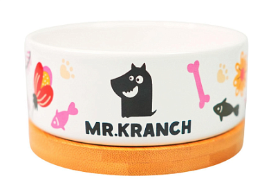 Mr.Kranch Bamboo Цветы Прованса миска керамическая на бамбуковой подставке для собак и кошек, розовая