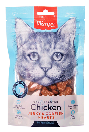 Купить wanpy cat Лакомство для кошек «сердечки» из курицы с треской