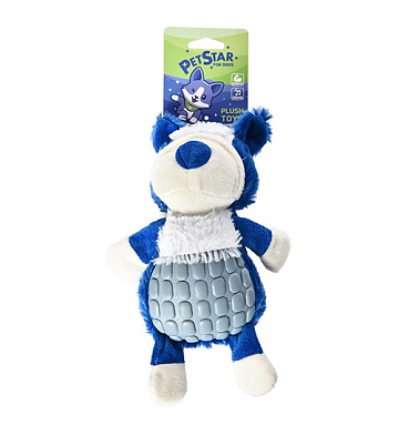 PetStar Игрушка Мишка для собак, с пищалкой, плюшевая с резиновой вставкой, синий