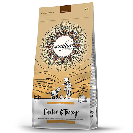 Купить craftia natura сухой корм для щенков средних и крупных пород из курицы и индейки