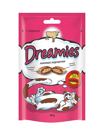 Купить dreamies лакомые подушечки с говядиной для кошек