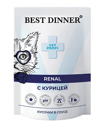 Купить best dinner exclusive vet profi renal влажный корм для кошек кусочки в соусе с курицей (пауч)