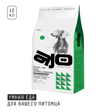 AJO Mini Hypoallergenic сухой гипоаллергенный корм для взрослых собак мелких и миниатюрных пород при пищевой аллергии с индейкой и гречкой