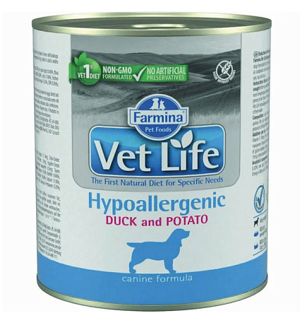 Купить farmina vet life dog hypoallergenic консервы для собак при аллергии с уткой и картофелем
