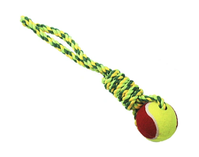 №1 игрушка для собак Грейфер веревка плетеная с мячом, зелено-желтый