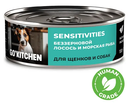 Купить go'kitchen консервы беззерновые для щенков и собак с лососем и морской рыбой