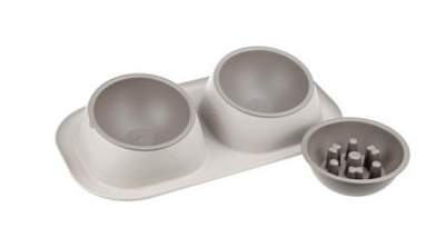 HOMEPET Frost Touch Maxi миска двойная пластиковая с ограничителем кормления для собак, капучино