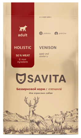Купить savita сухой беззерновой корм для взрослых собак всех пород с олениной