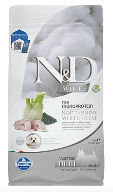 Farmina N&D Dog White Sea Bass, Spirulina & Fennel Adult Mini сухой корм для взрослых собак мелких пород, с сибасом, фенхелем и спирулиной