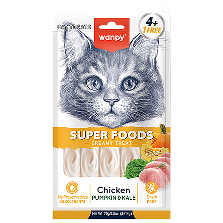 Купить wanpy cat Лакомство для кошек «нежное пюре» из курицы с тыквой и кейлом