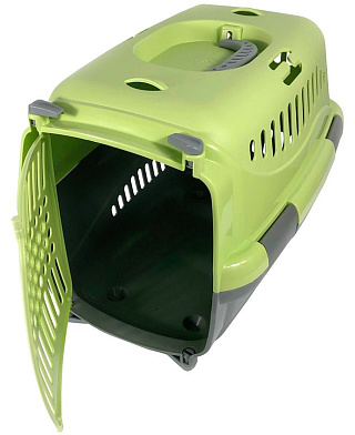 ZOOexpress переноска для собак и кошек с пластиковой дверцей "Турне", зеленая