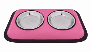 Tappi Каму миска металлическая двойная для собак и кошек, розовая