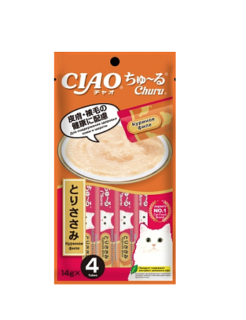 Купить inaba ciao churu Лакомство для кошек Пюре Куриное филе Для здоровья кожи и шерсти