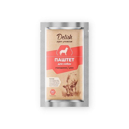 Купить delish super premium влажный корм для собак (паштет) говядина, рис (пауч)
