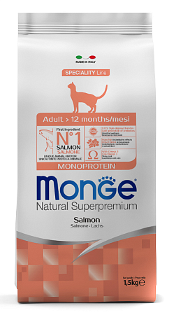 Купить monge cat speciality line monoprotein adult Сухой корм для взрослых кошек из лосося