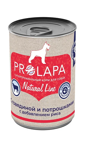 Купить prolapa natural line консервы для собак с говядиной, потрошками и рисом