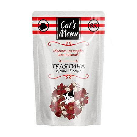 Купить cat`s menu влажный корм для котят с телятиной  кусочки в соусе (пауч)