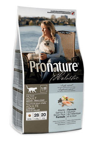 Купить pronature holistic сухой корм для взрослых кошек, здоровая кожа и шерсть, лососем и рисом 