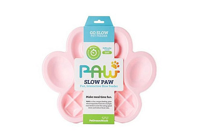 PetDreamHouse Лапа миска пластиковая для медленного кормления для собак и кошек, розовая