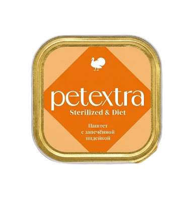 PETEXTRA влажный корм для взрослых стерилизованных кошек, паштет с запеченной индейкой (ламистер)