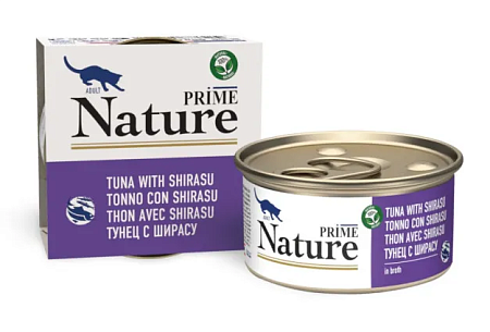 Купить prime nature консервы для взрослых кошек с тунцом и ширасу, в бульоне